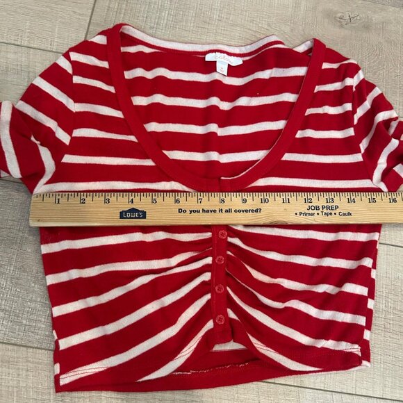 Striped Red & White Long-Sleeve PAJAMAS Matching High-Waisted Shorts Colsie M NE - Picture 7 of 9